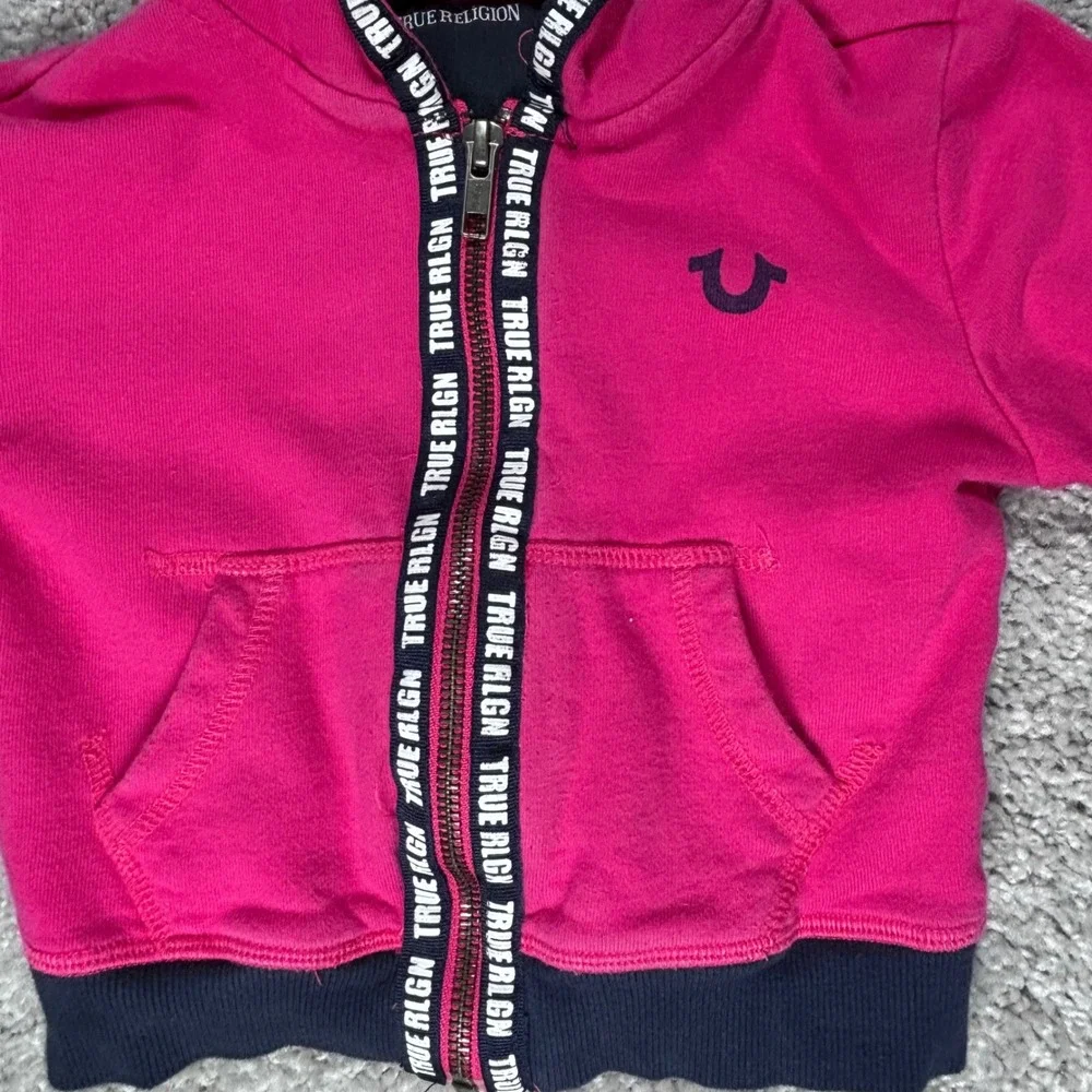 True Religion Kids Pink Navy Blue Full‎ Zip Logo Tape Hoodie TR637ST101 Size 18M